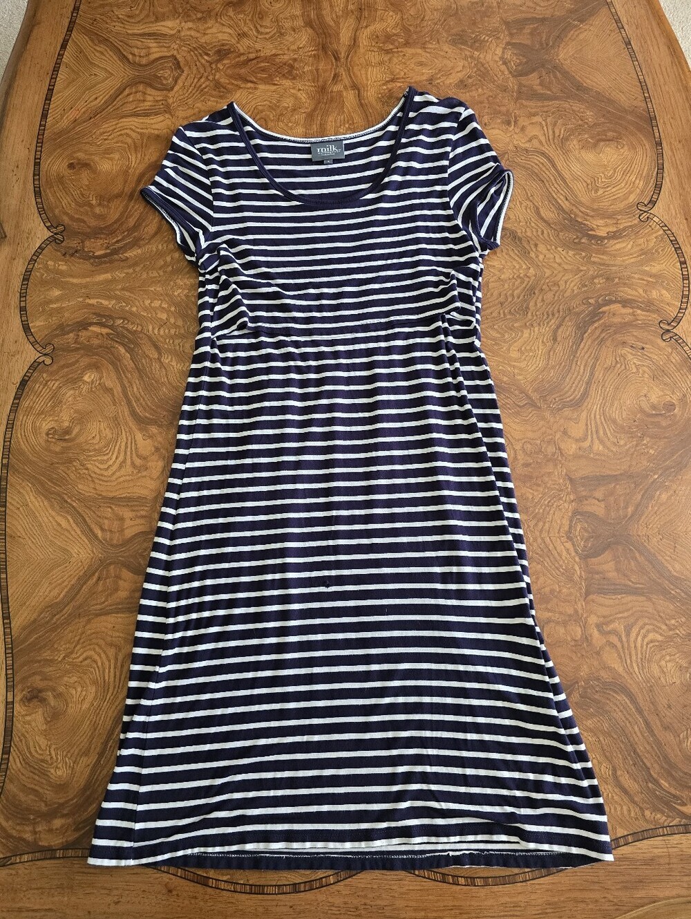 Milk Nursingwear Navy and White Striped Short Sleeve Nursing Dress Womens S